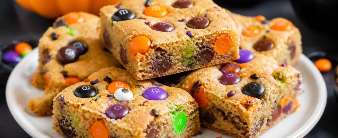 Halloween M&M Cookie Bars – Festive, Chewy, and Easy to Share