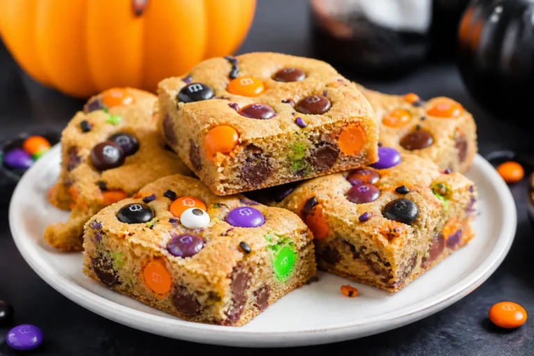 Halloween M&M Cookie Bars – Festive, Chewy, and Easy to Share