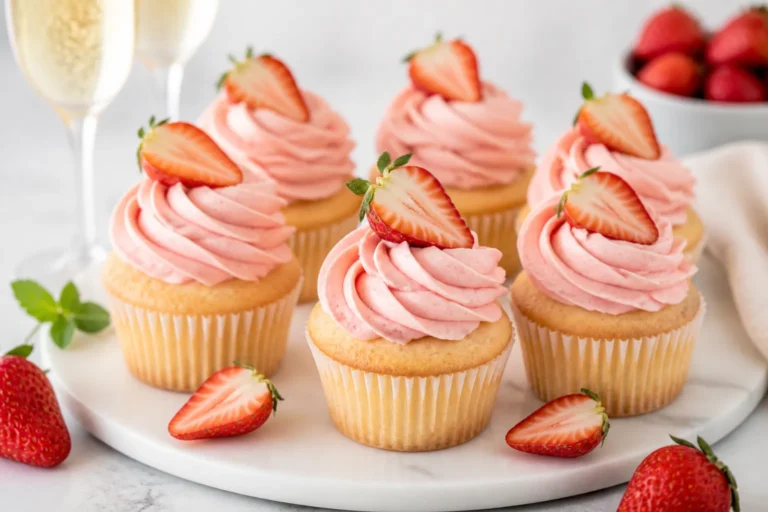 Champagne Strawberry Cupcakes – Light, Bubbly, and Berry Sweet