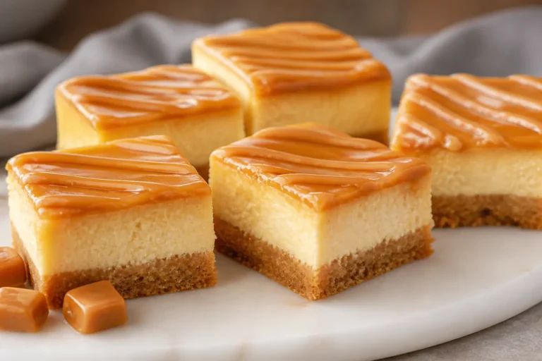 Golden Caramel Cheesecake Bars – A Buttery, Silky Treat With a Gooey Finish