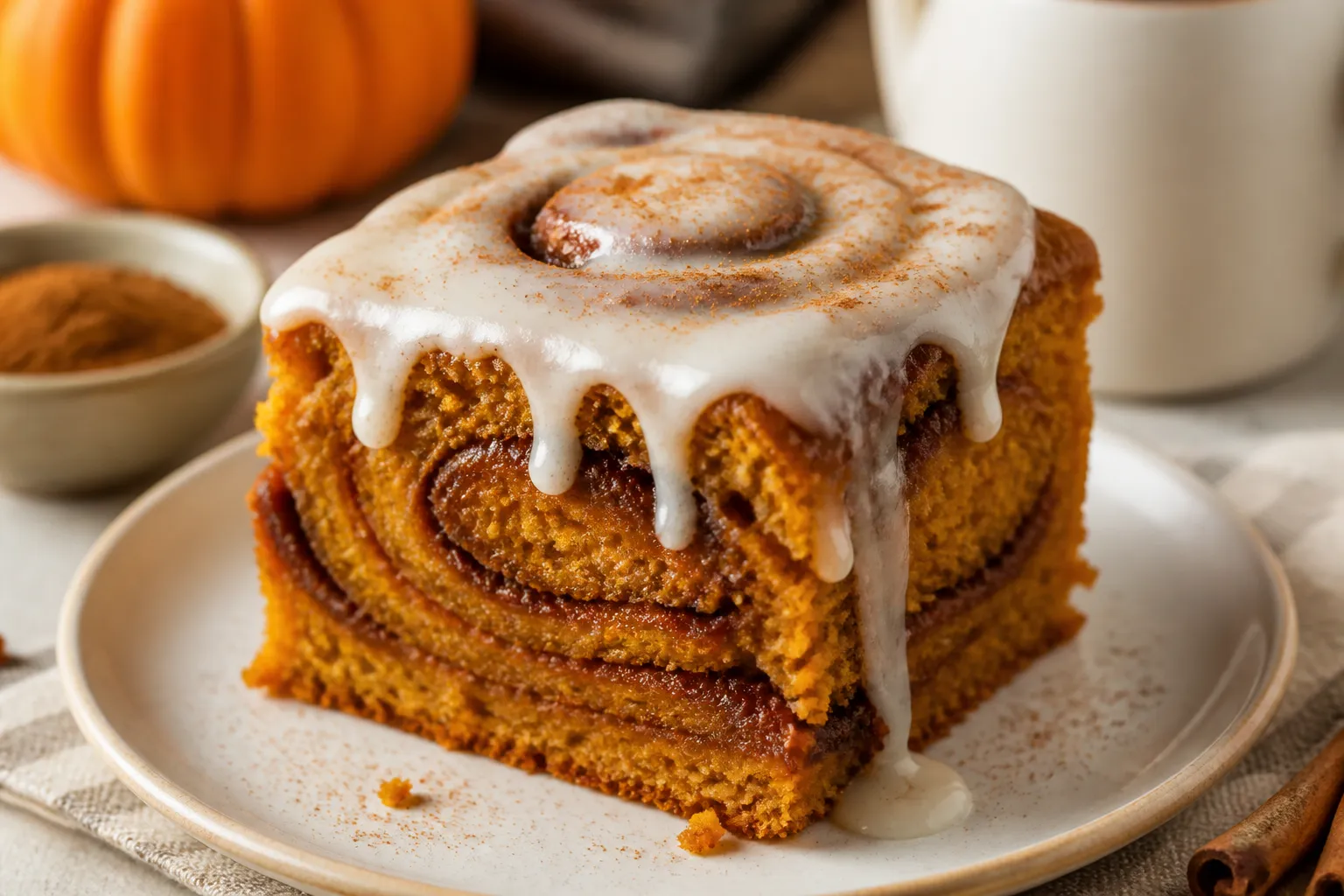 Pumpkin Cinnamon Roll Cake – Cozy, Swirled, and Perfect for Fall