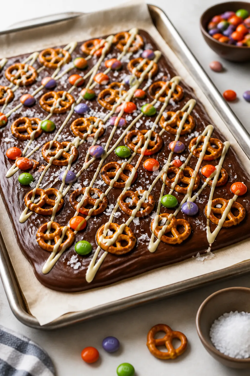 Cooking process close-up: Melted semisweet/dark chocolate being spread into a smooth 1/4-inch-thick 