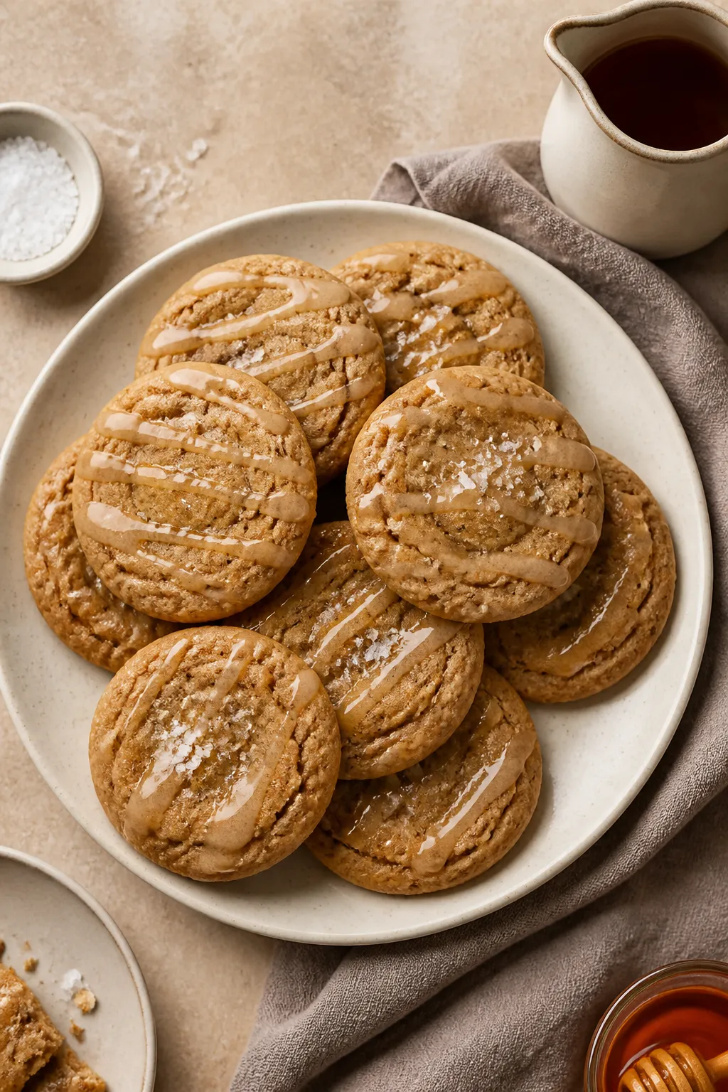Final dish presentation: Beautifully plated Maple Brown Sugar Cookies drizzled with glossy maple gla